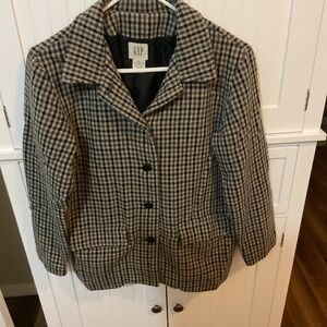 Vintage Inspired GAP Women's Black and Brown Houndstooth Blazer